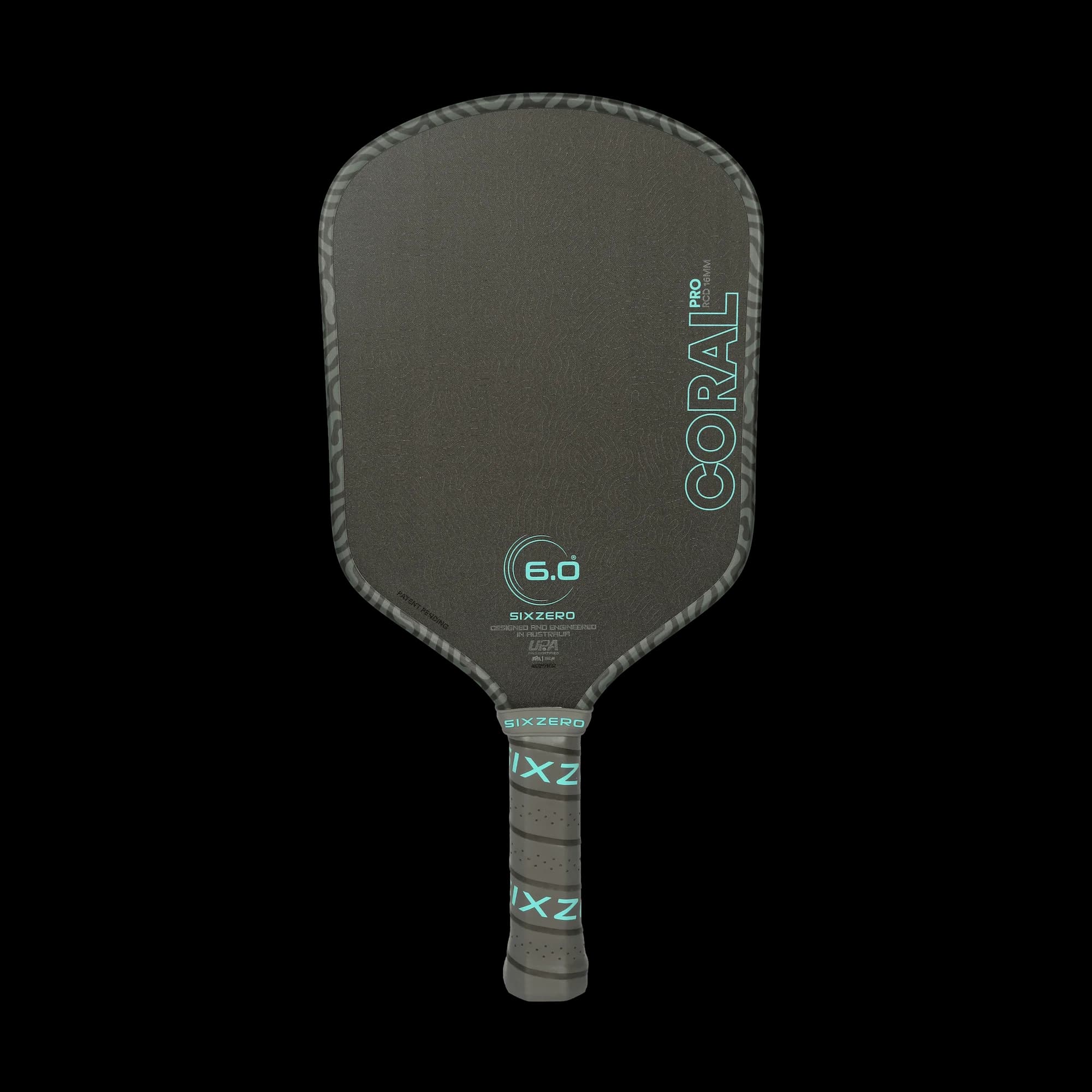 Six Zero Coral Pro Hybrid 16mm pickleball paddle, Electric Blue, front view