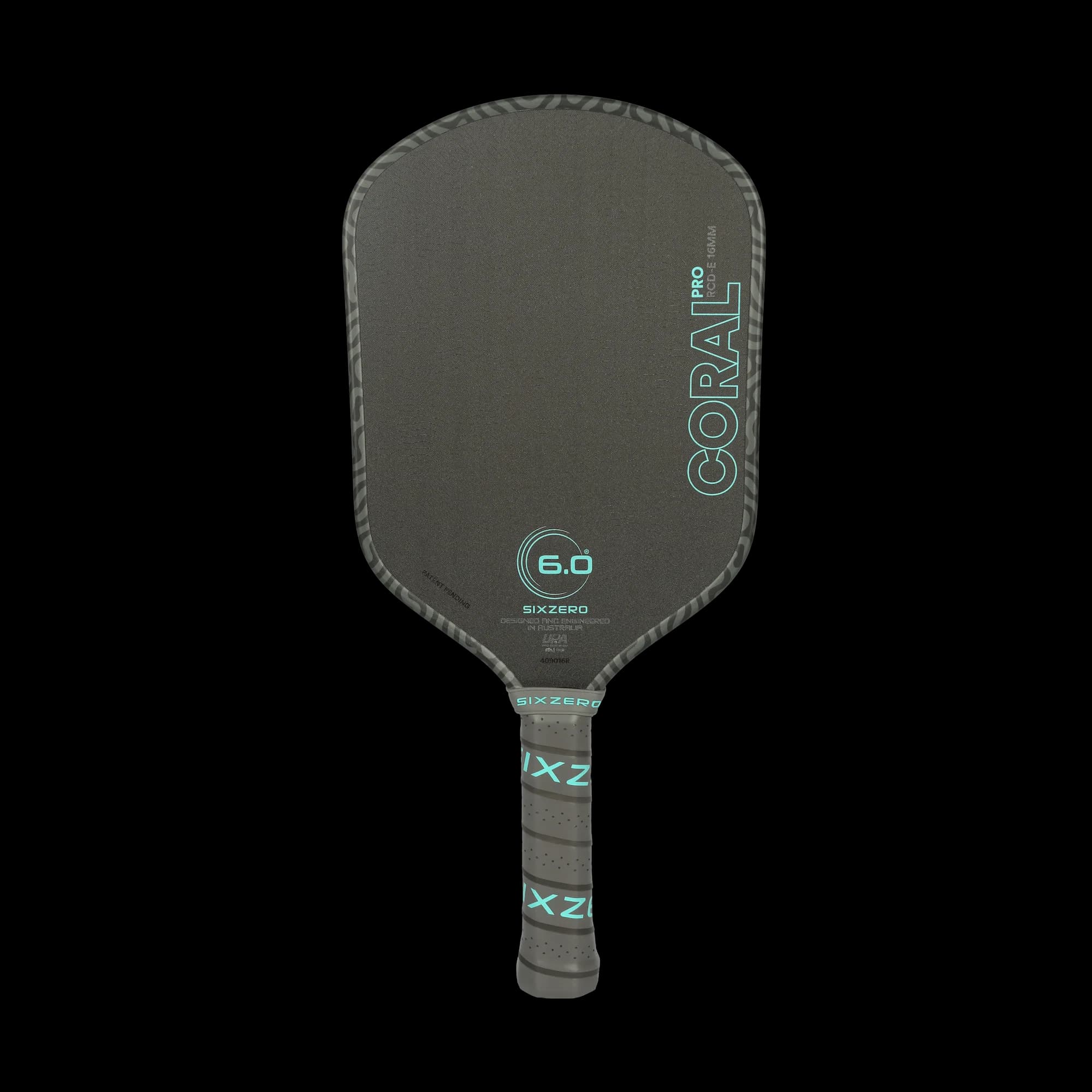 Six Zero Coral Pro Elongated 16mm pickleball paddle, Electric Blue, front view